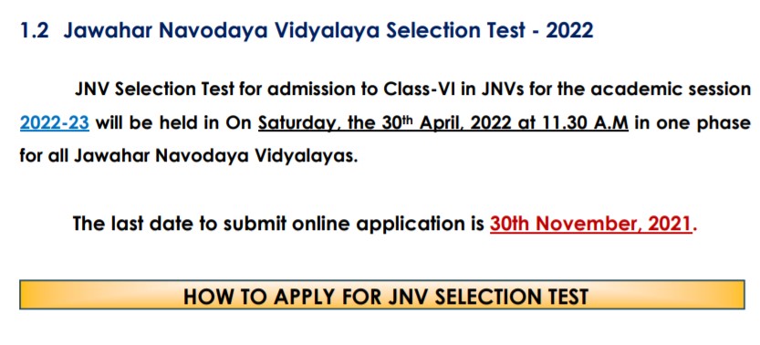 JNVST Class VI Official Notice 
